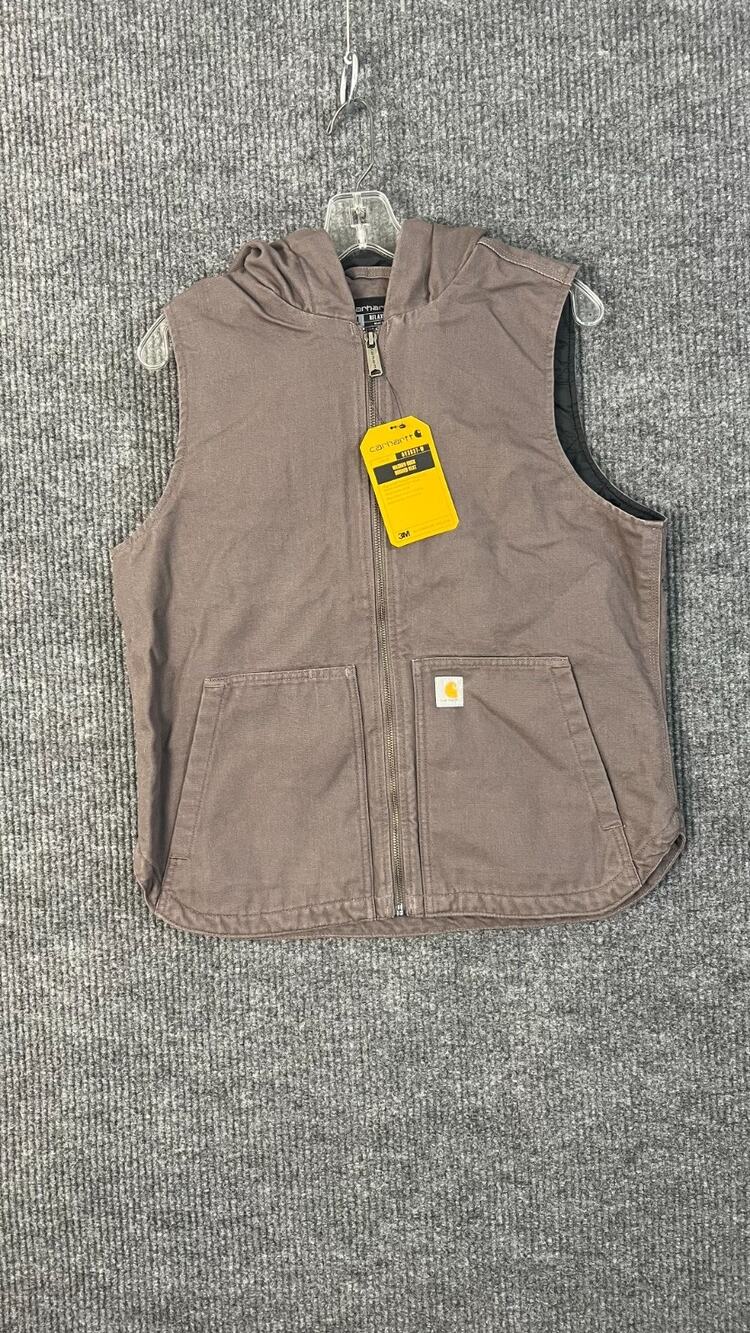 Carhartt Washed Duck Hooded Vest Womens Medium Brown Zip Up Work Wear Pockets